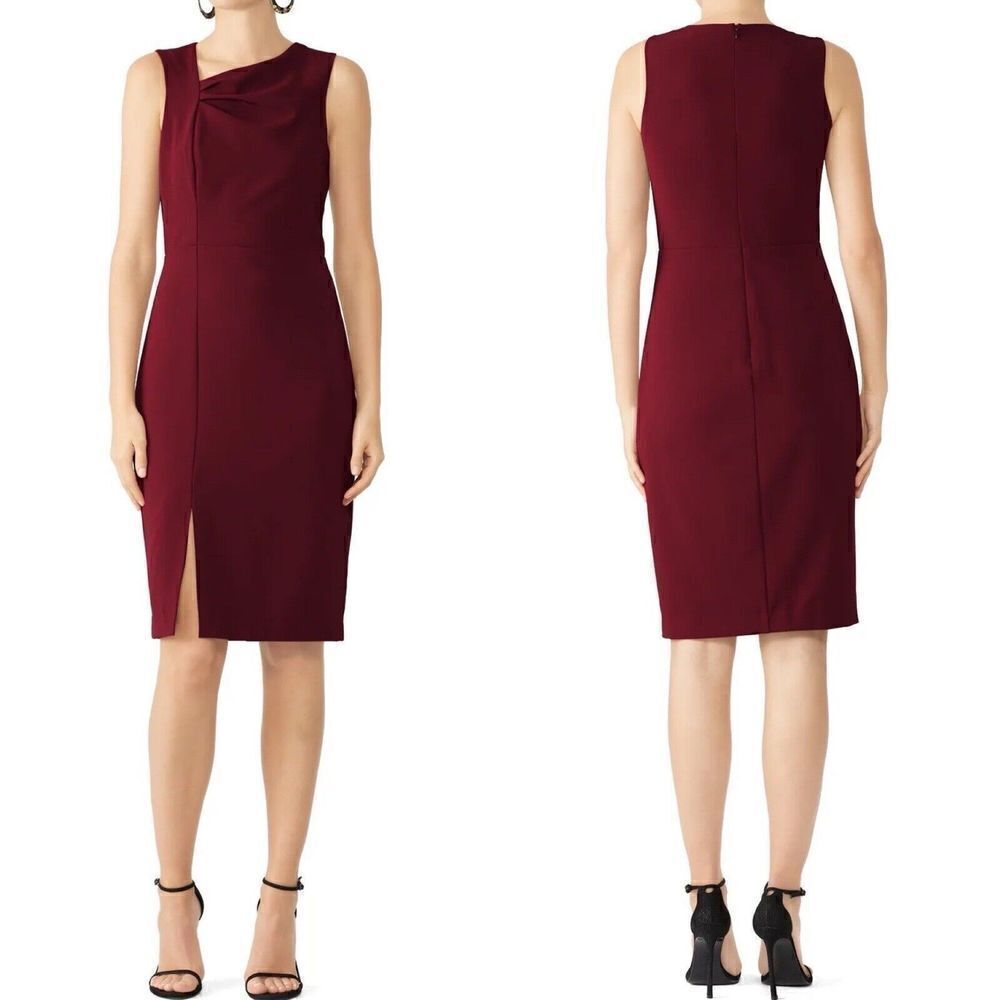 PARKER Jeanie Dress Womens 8 Sleeveless Knee Length Sheath Burgundy Red Career - Picture 1 of 10